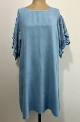 Style Envy Chambray Eyelet Lace Sleeves Shift Dress Rayon Size XL Blue