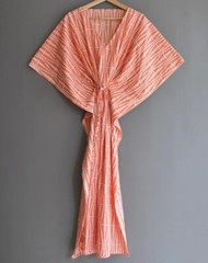 Indian Orange Floral Printed Night Maxi Gown Dress Kimonos Caftan Gown Robes US