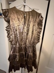 TCEC Gold Ruffle Pleated Mini A-Line Sleeveless Crew Neck Dress Size L