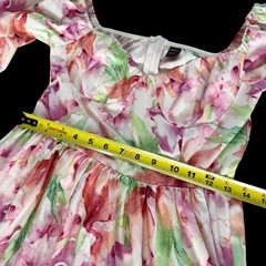 Pink Floral Sweetheart Puff Sleeve Maxi Dress Sz 6 M Boho Cottagecore Coquette