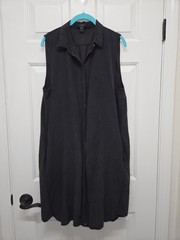 J Crew Womens black silk sleeveless shirt dress with pockets size large