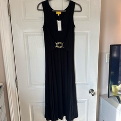 Liz Lange Petite PS Maxi Dress Black Rayon Spandex Sleeveless Buckle Accent