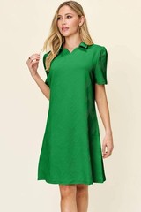 Double Take White Texture Collared Neck Short Sleeve Mini Dress