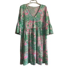 Lilly Pulitzer Multi Plumes in Bloom Jannie Dress Womens Size L Feminine Travel