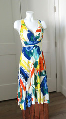 VTG. 1990&rsquo;s JAMS WORLD Bright Colored Floral Midi Sundress sz L #W389-GRDE