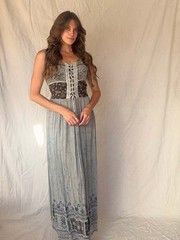 90s Grey Patchwork Whimsigoth Embroidered Fairy Maxi Dress