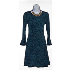Michael Kors Fit Flare 90s Minimalist Bell Sleeve Retro Modern MIDI Dress Sz M