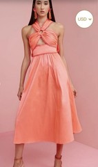 Celia B Avalon Dress Womens Medium Coral Orange Halter Cutout Midi NWT