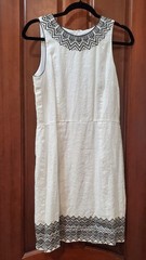 DONNA MORGAN white linen-like sleeveless dress with black embroidery fits size 6