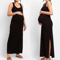 Seraphine Black Scoop Neck Nursing Bodycon Maxi Dress Elantra Size US 2 NWT
