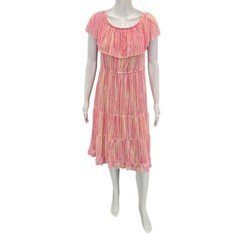 Isaac Mizrahi Live Womens Trendy Printed Mesh Ruffle Dress Petite Small Sz Pink