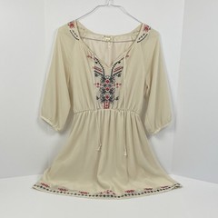 So Cute! Embroidered Flirty Western Flowy Boho Romantic Peasant Dress Women&rsquo;s L