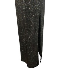 Safora Metallic Dress Medium Black Shimmer Stretch Vintage Side Slit Maxi Sheath