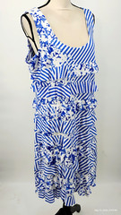 NEW Tango Mango Nautical Stripe Flower Cha Cha Ruffle Dress Blue White Size XL