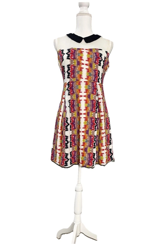 Esley Geometric Print Sleeveless Lined Peter Pan Collar A-Line Short Dress Jr M