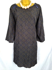 Seasalt Navy & Gold Men An Tol Needlecord Tunic, Pockets Geometric Floral UK16