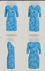 NWT Hatley Tropical Leaf Print Knit Dress Medium Blue Aqua Quarter Sleeve Stretc