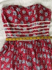 Lanz Originals Red Sweetheart Strapless Fit & Flare Midi Heart Ricrac Sz 2