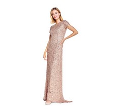 Adrianna Papell Women&rsquo;s Short-sleeve All Over Sequin Gown Rosegold 16