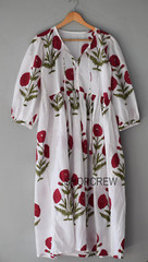 Floral Hand Block Printed Boho Cotton Kyra Midi Summer Dresses for Women/Girls