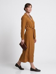 Calvin Klein Rust Midi Collared Long Sleeve Tie Waist Peep Key Hole Dress Sz 10