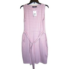 MEROKEETY Women&rsquo;s Pink & White Striped Sleeveless Pocketed Dress Size M NWT
