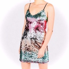 NEW Express Rainbow Multicolor Sequin Adjustable Party Dress ASO Josie Saltzman