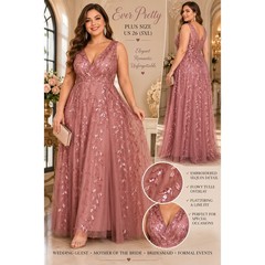Ever Pretty Mauve Sequin Leaf Tulle Formal Gown Dress Womens 26 5XL