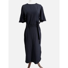 Iris & Ink Navy Flutter Sleeve Tie Waist Midi Dress Size 10 Made in Italy