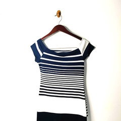 Bodycon Stretch NAVY Striped Nautical Tropical Resort Party Wedding Sexy Dress M