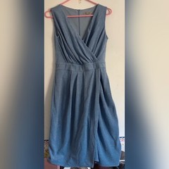 Explosion Vintage Light Blue Glitter Sparkle Textured Faux Wrap Dress Size EU 38