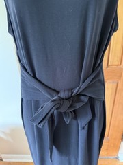 Eileen Fisher L (XL) Black MINIMALIST pull on TIE MIDI DRESS stretch jersey 45&Prime;