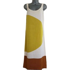 Ladies Lime Green/White/Brown Colourblock Sleeveless Knitted Jumper Dress. UK 12