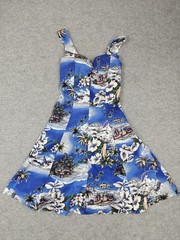 Jade Fashions Dress Womens M Blue Floral Hawaiian Smocked Sundress Fit & Flare