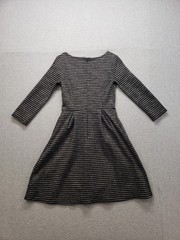Merona Women Dress XS Black Gray Scoop Neck 3/4 Sleeve A Line Pleated Outdoor