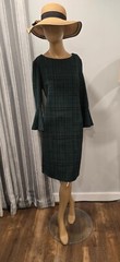 804 Liz Claiborne Dress Womens 4 Green Plaid w/ Black 3/4 Flare Sleeve Classic