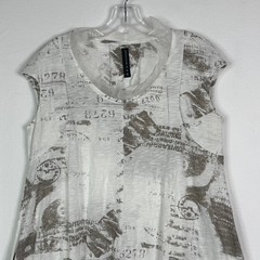Gershon Bram Cap Sleeve Post Print Layered Tulle Hemline Dress White Women Large