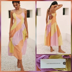 Anthropologie Celandine Cotton A-Line Midi Dress Pink Pattern XL NWT $118