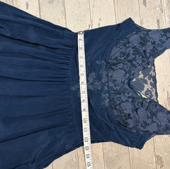 Anthropologie Lil Navy Blue 100% Silk Lace Bodice Pintuck Midi Dress Size 4