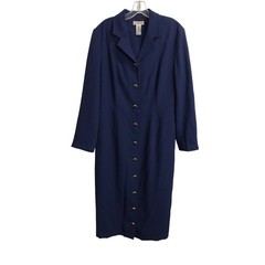 Vintage Talbots Navy Blue Wool Coat Dress Gold Buttons Size 12 Long Sleeve Midi