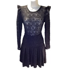 Maje NWOT Black Rylie Lace Knit Sheer Ruffle Femme Evening Party Date Dress 1 S