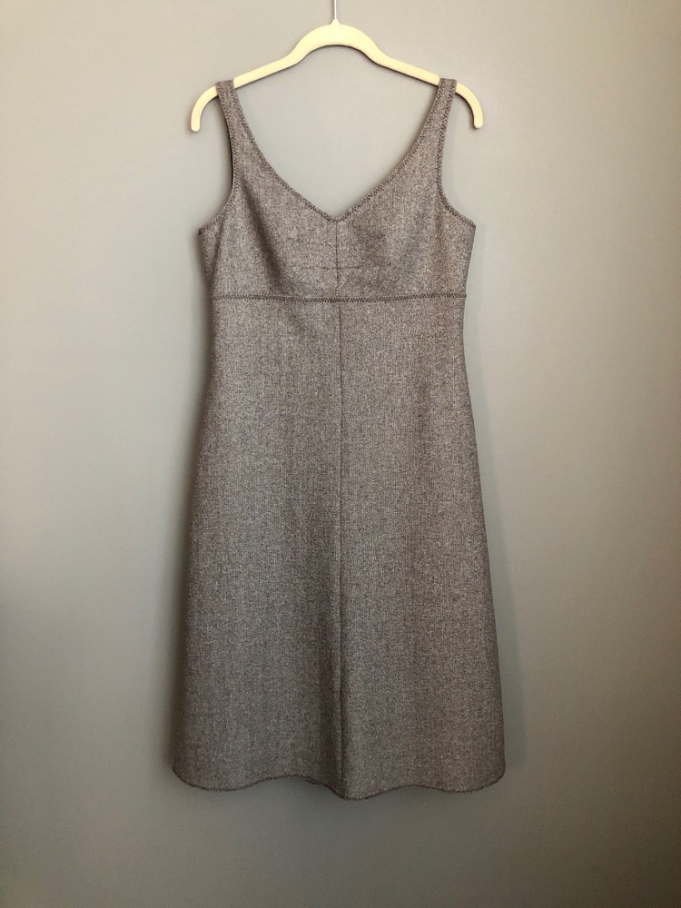 J Crew Size 6 Brown Tweed Wool Blend Midi A-Line Sheath Dress Sleeveless Lined