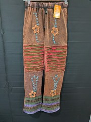KPC Made In Nepal 100% Cotton Multicolor Razor Cut Hand Embroidered Pants Medium