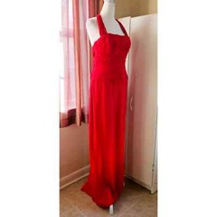 Size 10 Niteline Della Roufogali Red Halter Strap Ruched Bodice Elegant Formal