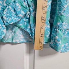 Lilly Pulitzer Kalen Dress Womens XL Teal White Shell Print Ruffle Faux Wrap
