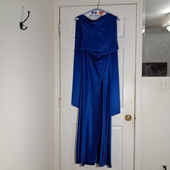 SAU LEE Penelope High-Neck Backless Satin Gown in Egyption blue size 6