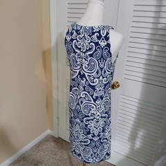 Apt 9 Small Halter Style Beaded Rounded-v-Neck Royal Blue White paisley A-line