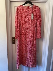 New Never Fully Dressed Red & White Floral Design Midi Delores Dress,UK12