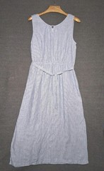 Talbots Blue White Striped 100% Linen Sleeveless Maxi Dress Size 16 Belted Beach