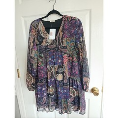 SundayUp Multicolor Paisley Patchwork V-Neck Dress Boho Fairy Cottage Whimsigoth